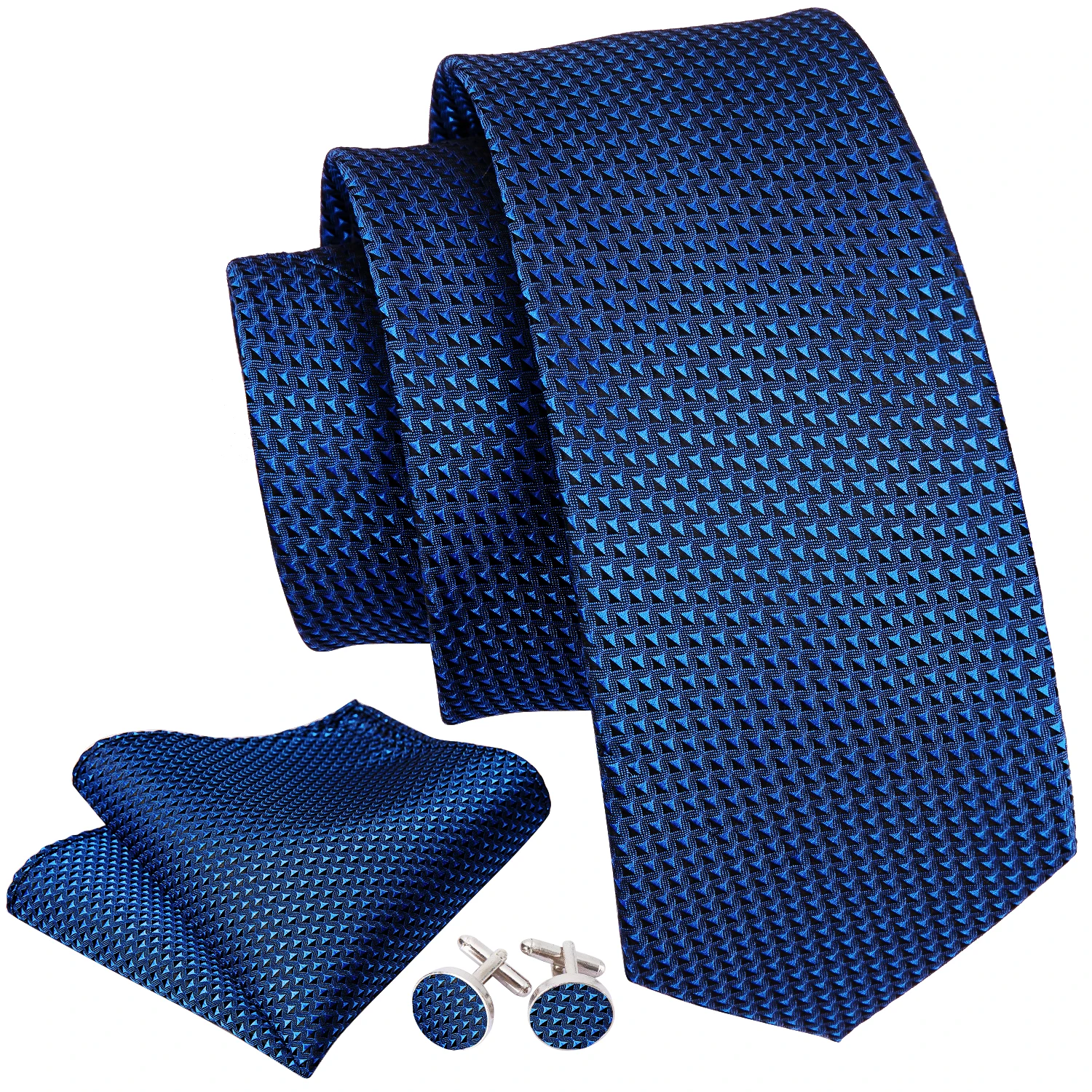 Novi Moderan Luksuzni Plave Geometrijski Svilene Kravate Poklon Za Muškarce Vjenčanje Kravate.Setovi Nosni Rupčići Wang Za Mladoženju Business LN-5313 Slika 2