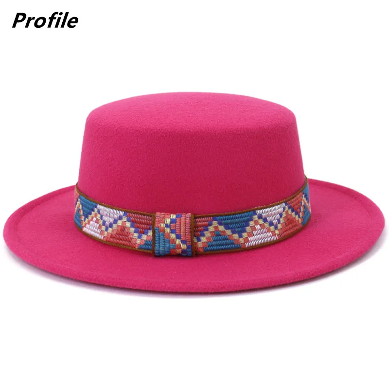 Ružičasto-crvena фетровая šešir klasična podesiva jazz šešir s ravnim poljima za zimsku утолщенная фетровая šešir etničke pribor veleprodaja kapu muška Slika 0