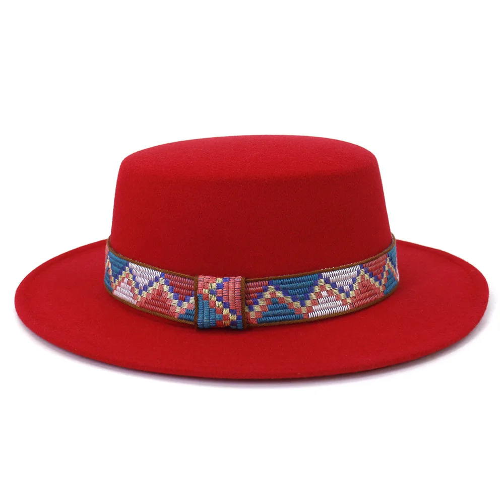 Ružičasto-crvena фетровая šešir klasična podesiva jazz šešir s ravnim poljima za zimsku утолщенная фетровая šešir etničke pribor veleprodaja kapu muška Slika 2