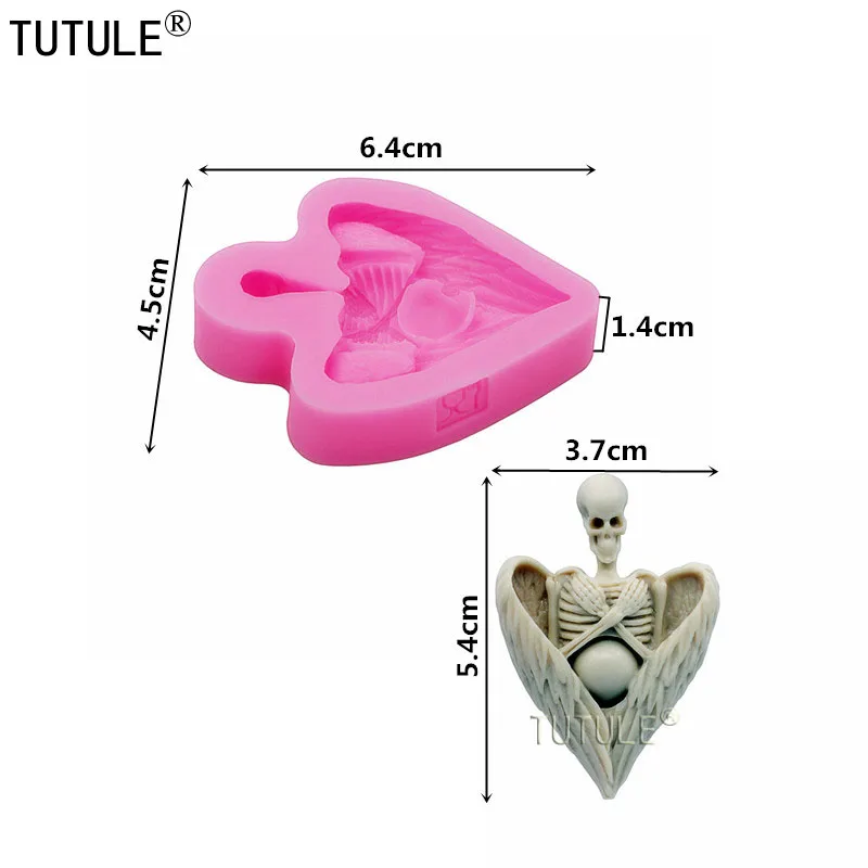 Obrazac s lubanjom i Krila, silikonski kalup za Tortu, smola, nakit, glina, fleksibilan, помадная oblik krila s lubanjom Zombija Slika 0