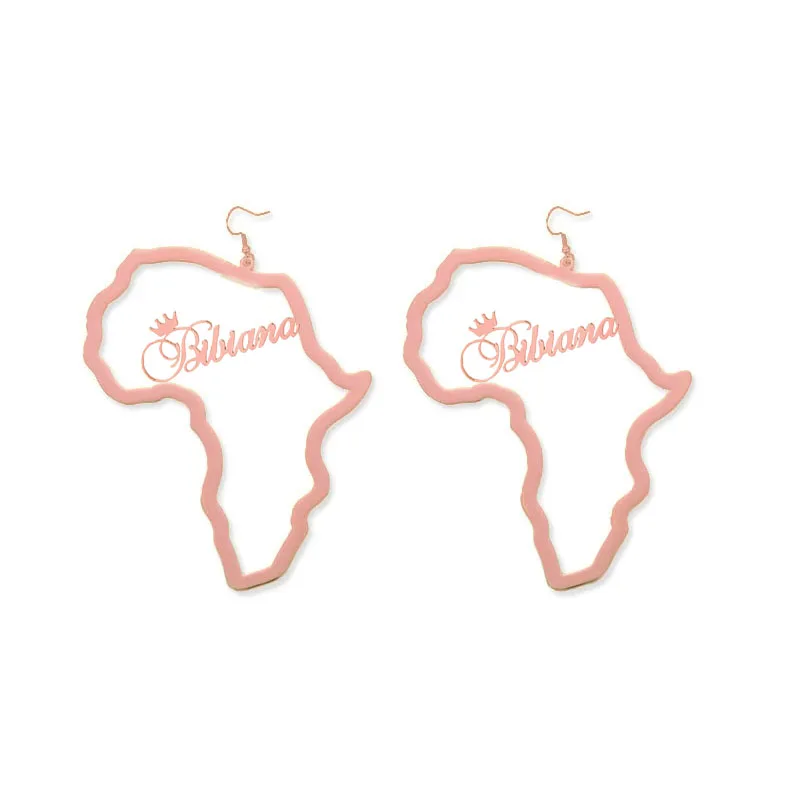 Izrađen Po Mjeri Karta Afrike Crown Ime Naušnice Za Žene Od Nehrđajućeg Čelika Zlatne Boje Punk Viseće Naušnice Trend Afričke Etničke Nakit Poklon Slika 5