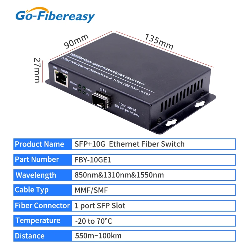 10G SFP + Медиаконвертер 10GBase-T Ethernet Preklopnik RJ45 za SFP optički Primopredajnik Pretvarač 1T + 1SFP Fiber-optičke Opreme Slika 3