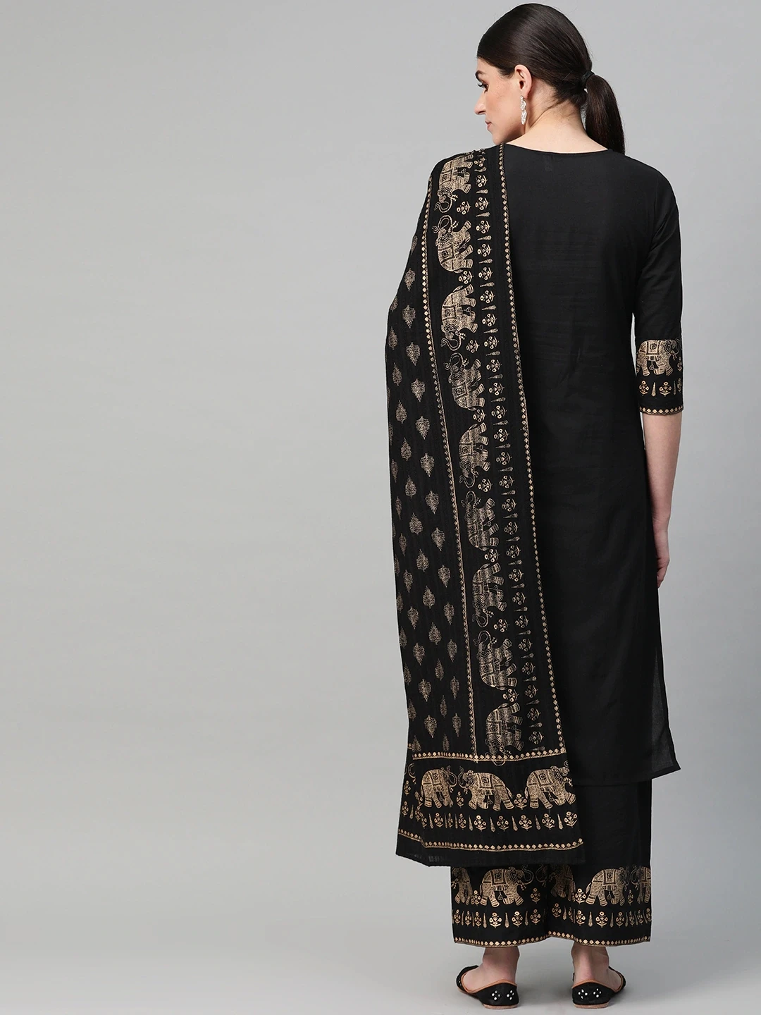 Odijelo punjabi, Indijska Ženska Tradicionalna Odjeća, Set iz 3 predmeta, Pamučne Majice, Hlače, Šal, Crna Pakistanski Odjeća za Žene, Indijska Haljina Slika 3