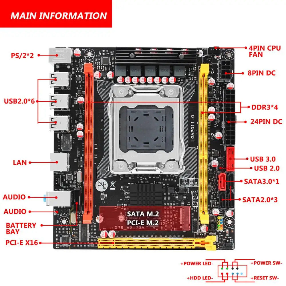 Kit matičnoj ploči X79 LGA 2011 procesor Intel Xeon E5 2620 V2 i 16 GB = 2 * 8 GB ram-a DDR3 ECC Mini-itx Matična ploča X79 V2.73A Slika 1