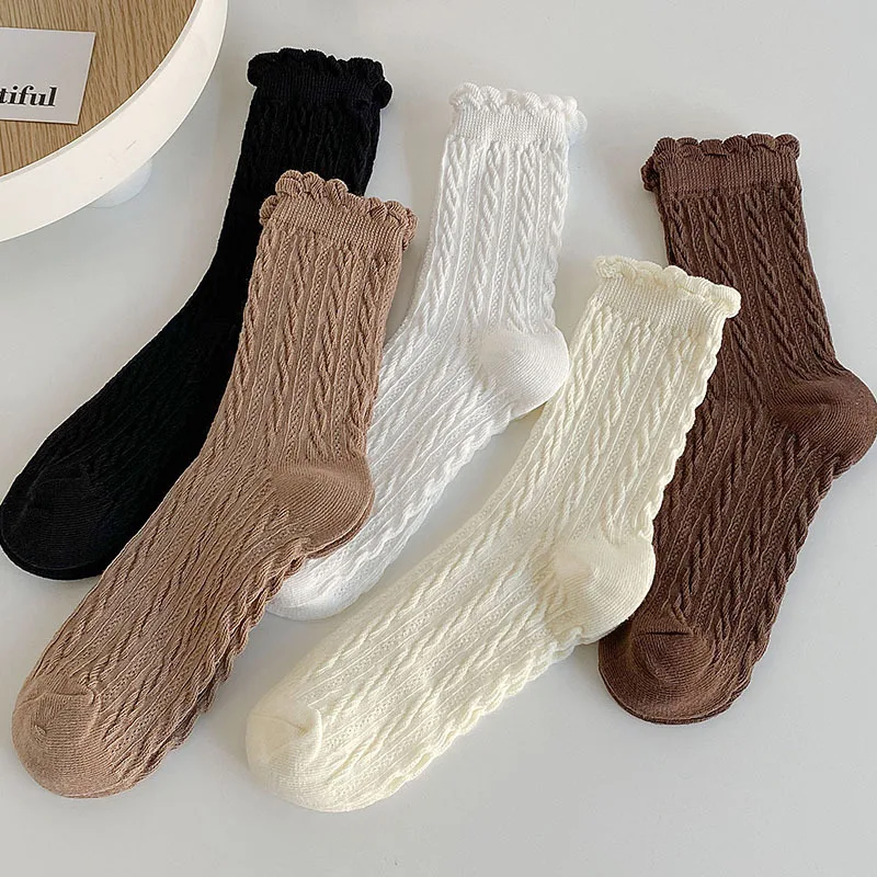 Jesenske i zimske čarape srednje dužine tide s mjehurićima Luokou, čarape s gljiva, ženske crne čipke čarape kawaii Slika 1