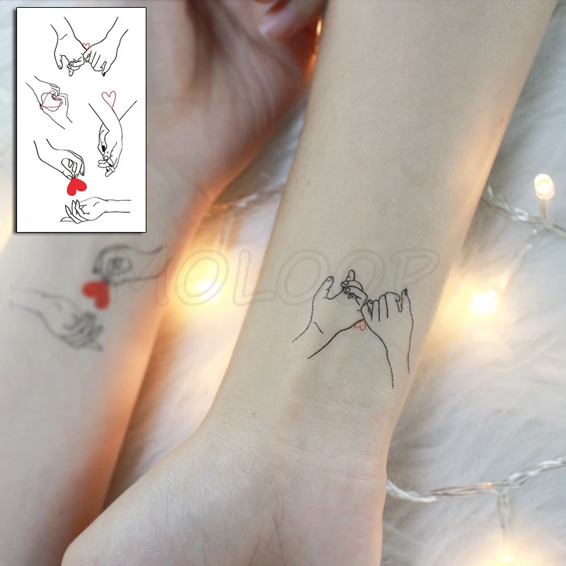 Držeći se Za Ruke, U Ljubavi Naljepnice Ruka Srce Tetovaža Body Art Šminka je Vodootporna Privremene Ženske i Muške Lažne Tetovaže Slika 1