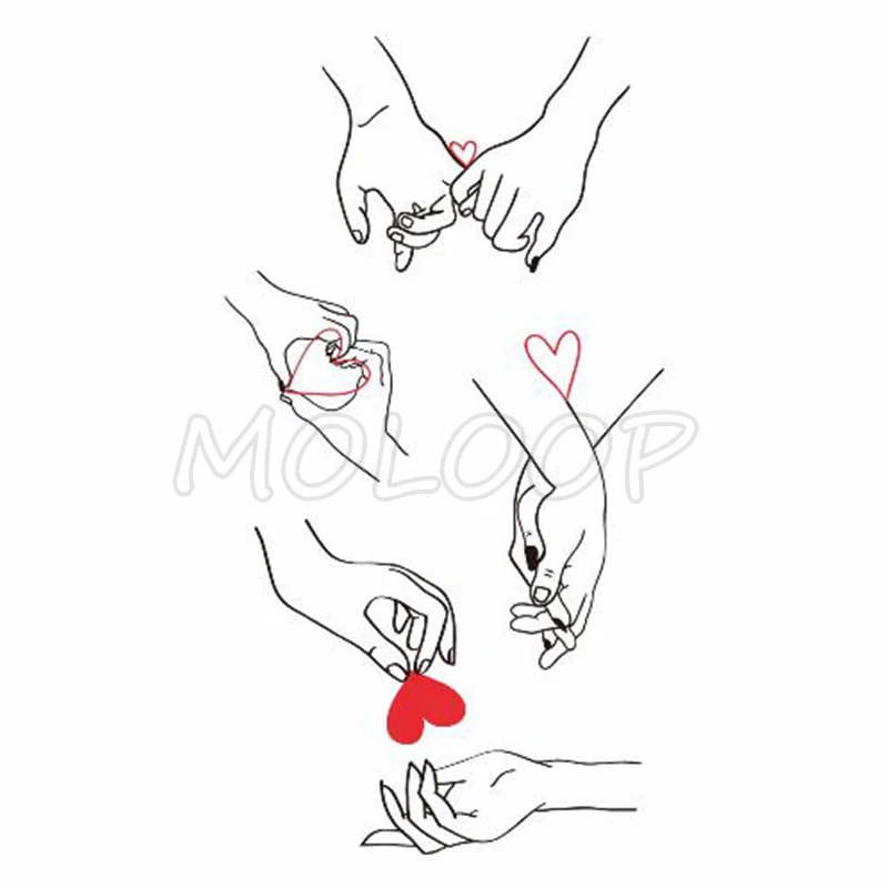 Držeći se Za Ruke, U Ljubavi Naljepnice Ruka Srce Tetovaža Body Art Šminka je Vodootporna Privremene Ženske i Muške Lažne Tetovaže Slika 5