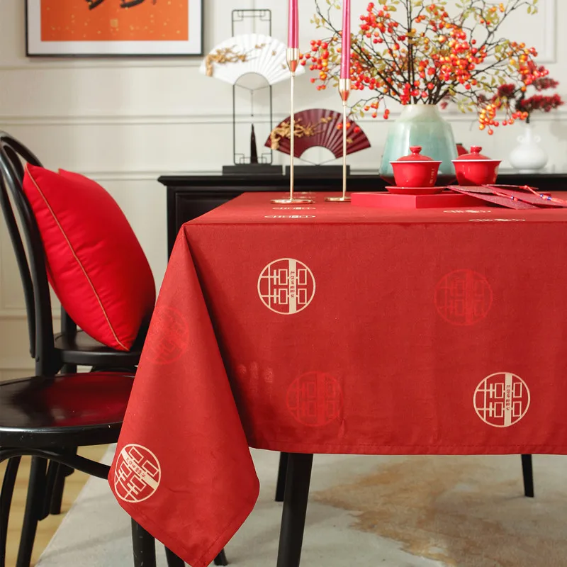 Kineska klasična vjenčanje crveni stolnjak svečani stolnjak je vodootporan svečani božićno vjenčanje pravokutni stol tablec Slika 1