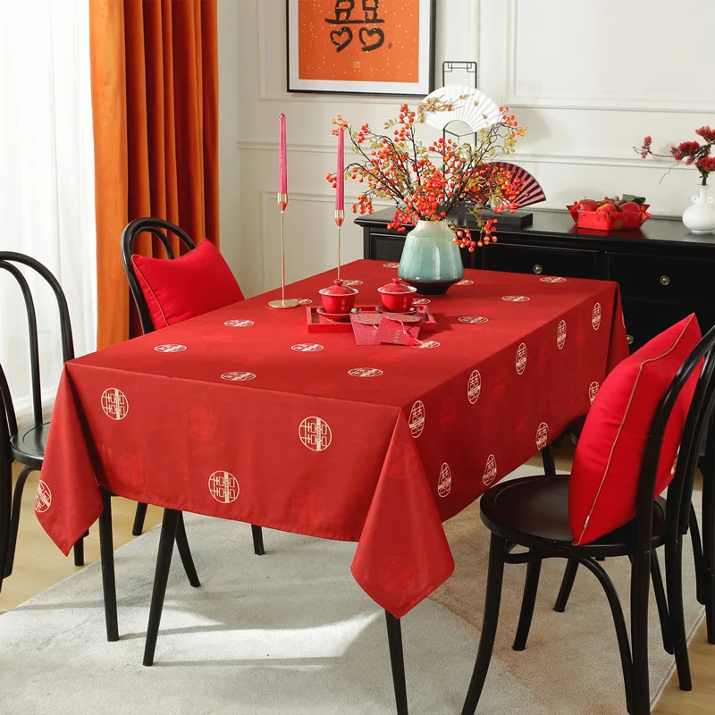 Kineska klasična vjenčanje crveni stolnjak svečani stolnjak je vodootporan svečani božićno vjenčanje pravokutni stol tablec Slika 3