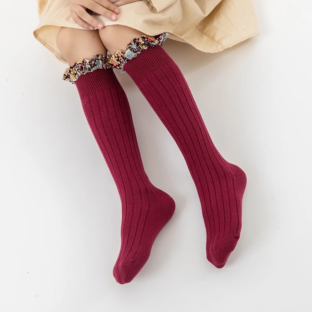Od 0 do 7 godina, Nove Čarape s ruffles Za djevojčice, Držači Dječje Čarape Do koljena, Mekane Čarape Princeze Za Djevojčice, Školski Čarape Jarkih boja Slika 3