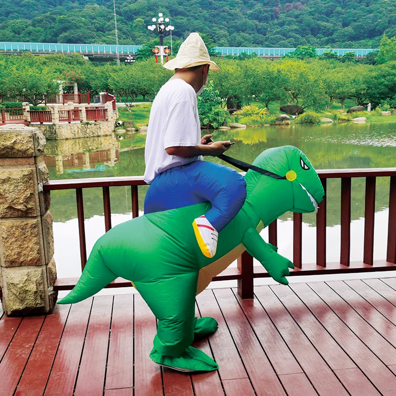 Odrasla Zelena Dinosaur Inflatable Odjeća Halloween Cosplay Odijelo Polovica Tijela T-rex je Uloga igranje Igra Disfraz Fastival Cellebration Odijelo Slika 3