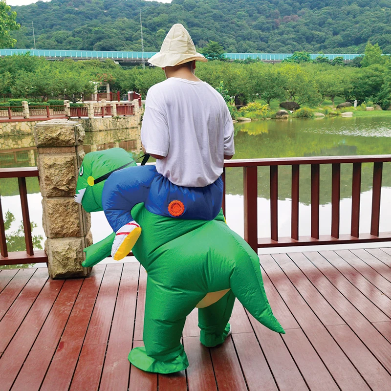 Odrasla Zelena Dinosaur Inflatable Odjeća Halloween Cosplay Odijelo Polovica Tijela T-rex je Uloga igranje Igra Disfraz Fastival Cellebration Odijelo Slika 4