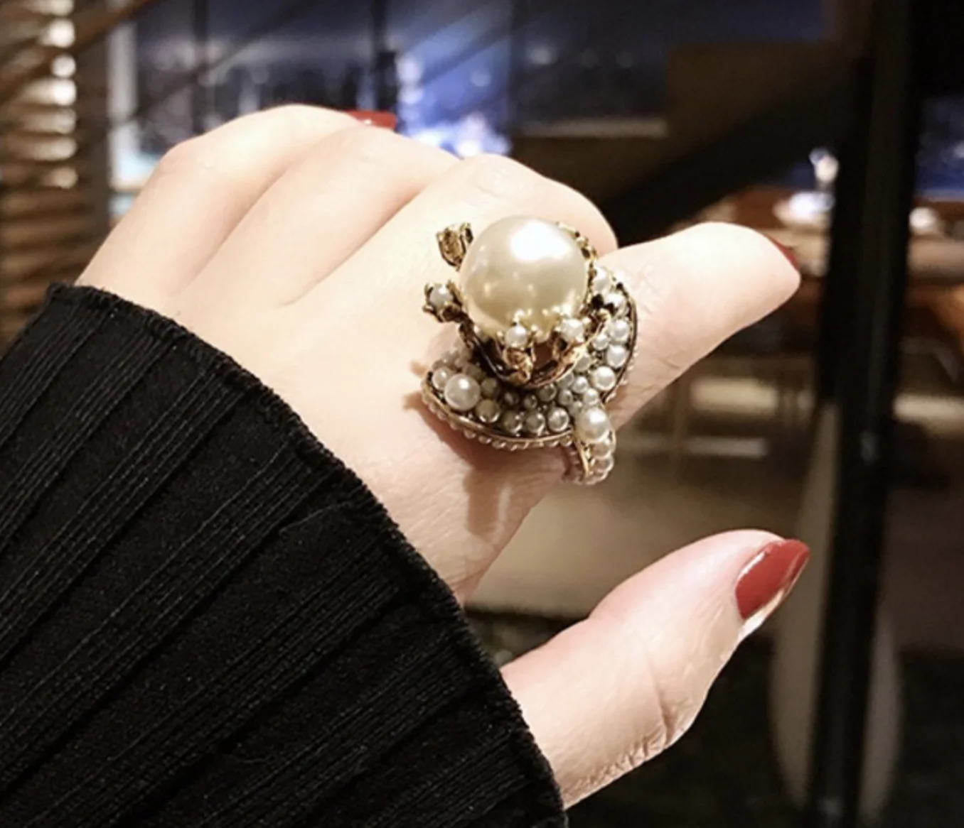 Berba pribor za prstenje, donje prsten sa biserima u cvjetnim stil, modni nakit za temperamenta, zaručnički prsten za žene Slika 0