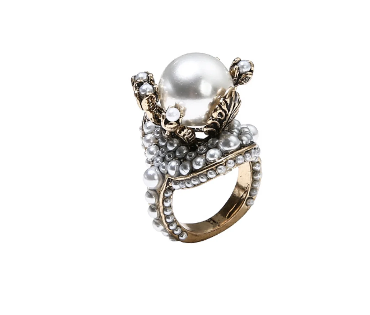 Berba pribor za prstenje, donje prsten sa biserima u cvjetnim stil, modni nakit za temperamenta, zaručnički prsten za žene Slika 1