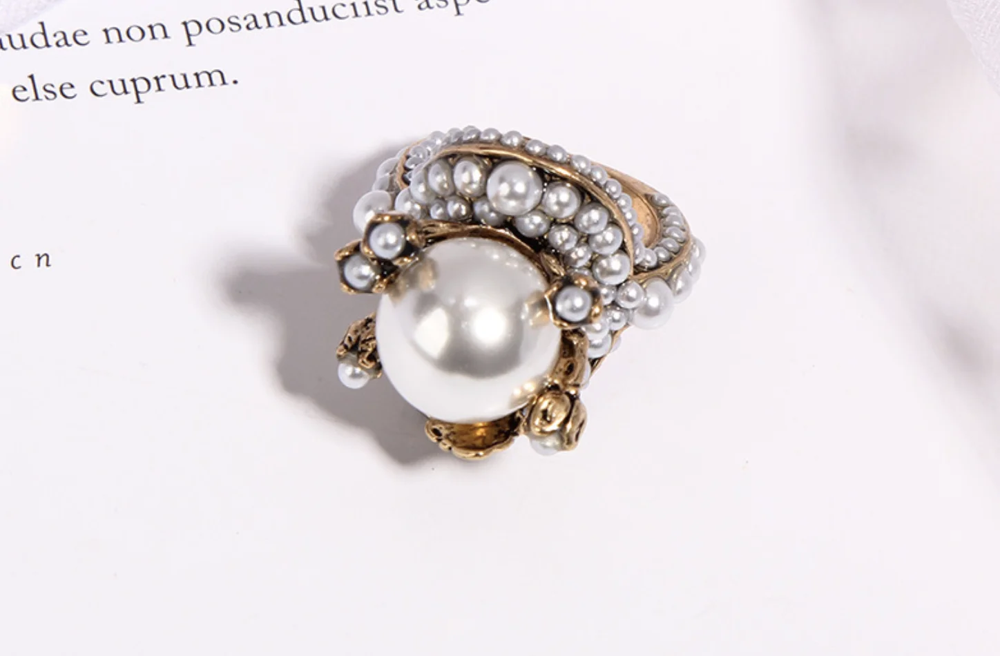 Berba pribor za prstenje, donje prsten sa biserima u cvjetnim stil, modni nakit za temperamenta, zaručnički prsten za žene Slika 3