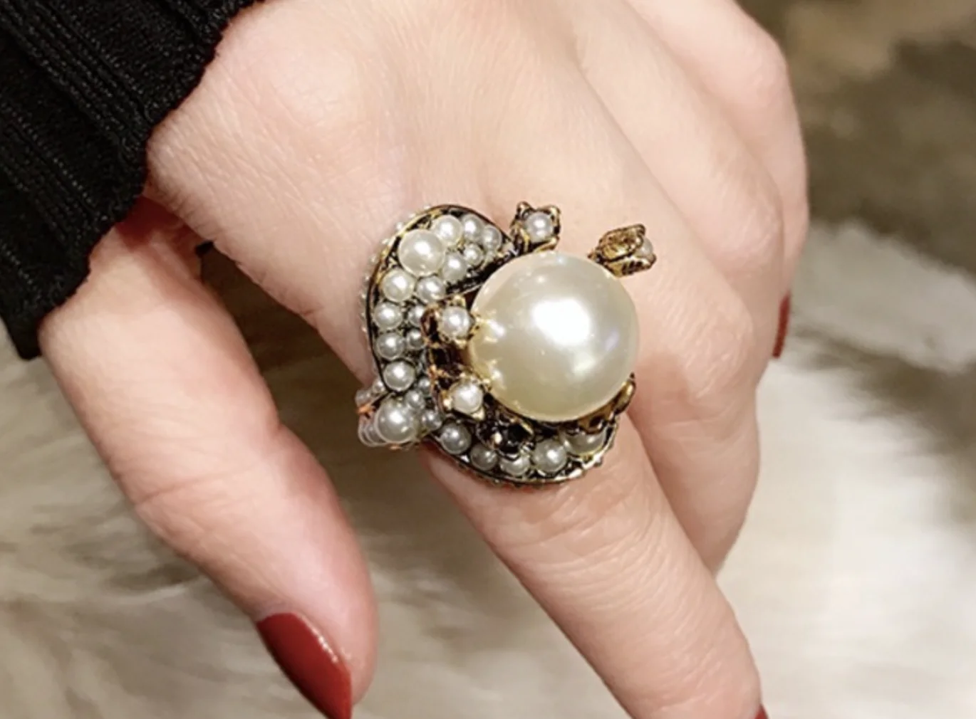 Berba pribor za prstenje, donje prsten sa biserima u cvjetnim stil, modni nakit za temperamenta, zaručnički prsten za žene Slika 4