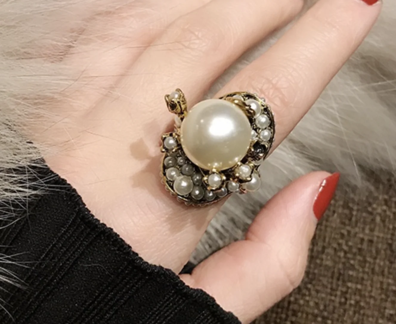 Berba pribor za prstenje, donje prsten sa biserima u cvjetnim stil, modni nakit za temperamenta, zaručnički prsten za žene Slika 5