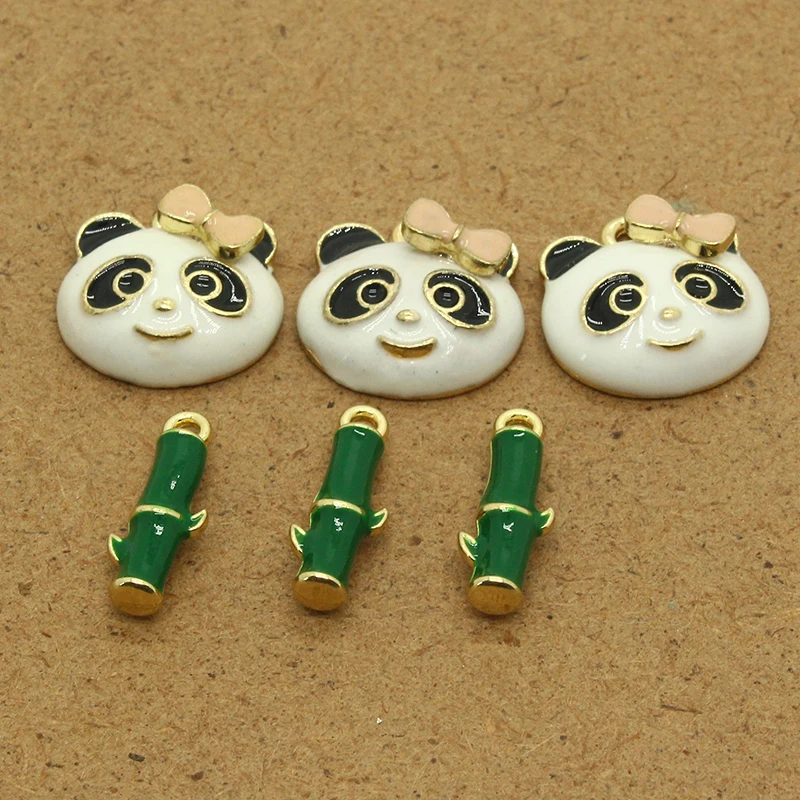 10шт Kawai Osmijeh Panda Mini Bambus Emajlirane Ovjes Slatka Ljubimci Naušnice S Biljkama Ukrasni Privjesak Diy Nakit Pribor Slika 2