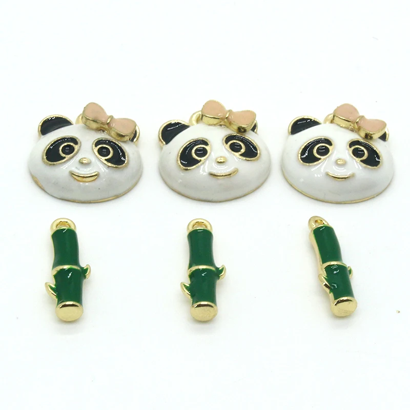 10шт Kawai Osmijeh Panda Mini Bambus Emajlirane Ovjes Slatka Ljubimci Naušnice S Biljkama Ukrasni Privjesak Diy Nakit Pribor Slika 5