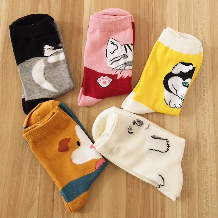 5 Parova Trendy Boja ženskih Čarapa Harajuku u korejskom stilu Kawai s Uzorkom Mačka, Pas, Medvjed, Drago Pamuka Čarape za Djevojčice, Prodaja na Veliko Slika 0