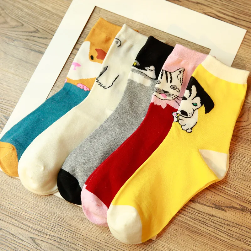 5 Parova Trendy Boja ženskih Čarapa Harajuku u korejskom stilu Kawai s Uzorkom Mačka, Pas, Medvjed, Drago Pamuka Čarape za Djevojčice, Prodaja na Veliko Slika 2