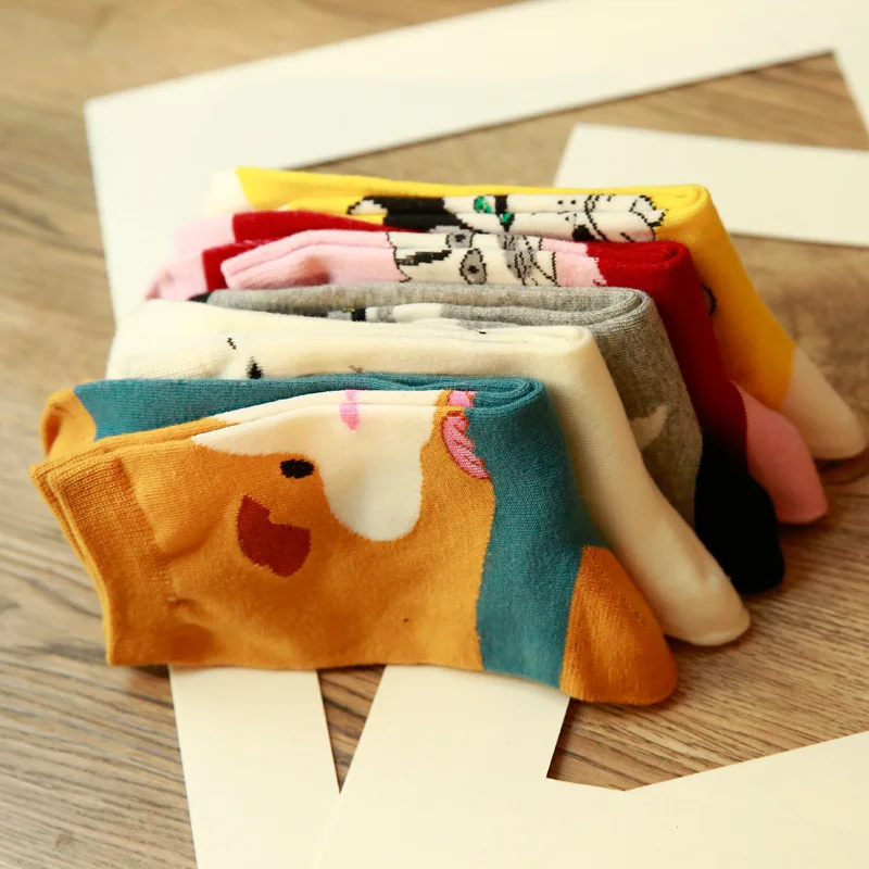 5 Parova Trendy Boja ženskih Čarapa Harajuku u korejskom stilu Kawai s Uzorkom Mačka, Pas, Medvjed, Drago Pamuka Čarape za Djevojčice, Prodaja na Veliko Slika 3
