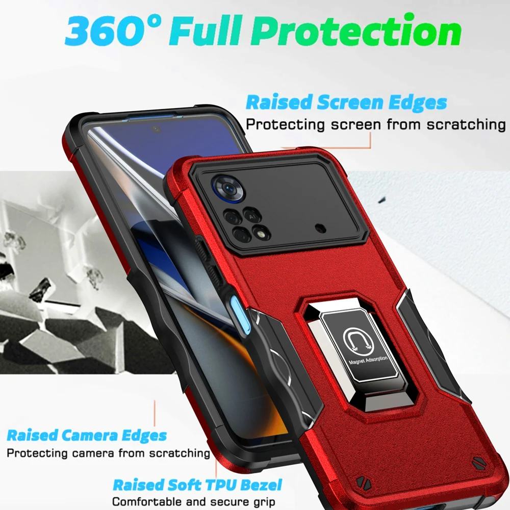 KEYSION šok-dokaz Oklopnog Torbica za POCO X4 Pro 5G Mekan Silikon + PC Metalni Prsten Postolje Stražnji Poklopac Telefona za Xiaomi POCO M4 Pro 4G Slika 2