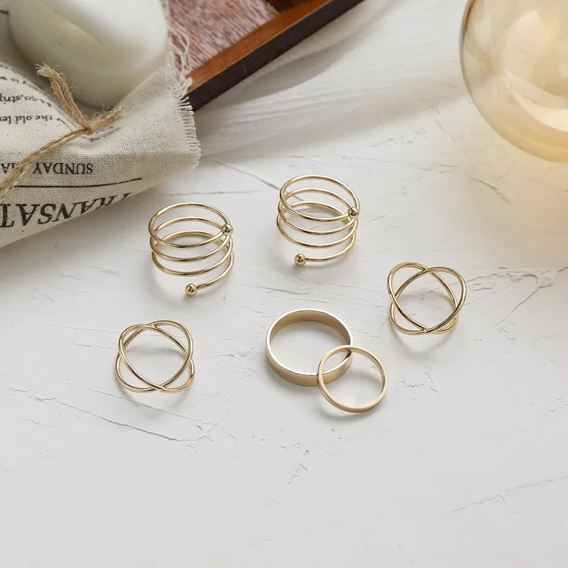 Originalni Dizajn Zlatne Boje, Okrugle Šuplje Geometrijski Prstenovi Set Za Žene Moda Križ Twist Otvoreni Prsten, Joint Ring Mke Svadbene Darove Slika 2