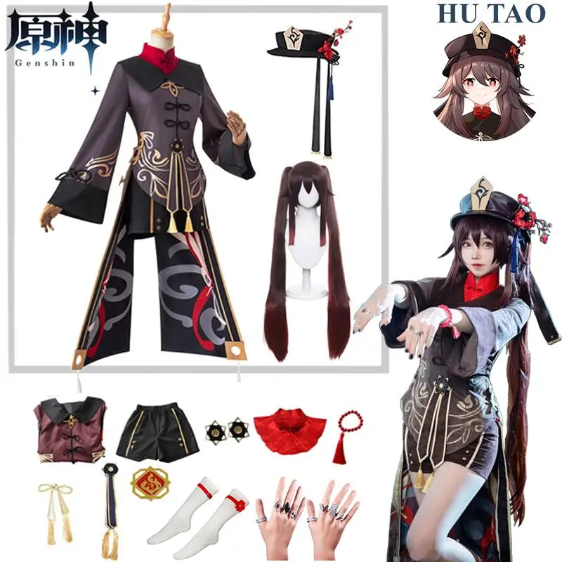 Genshin Impact Hutao Cosplay Odijelo Perika Anime Igra Genshin Tao Hu Uniforma Kineski Stil Kostima za Noć vještica za Žene Slika 0