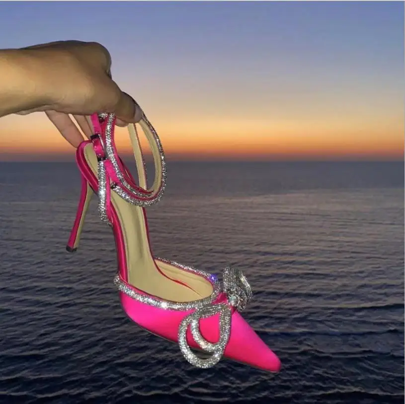 Sjaj Dijamanata Visoke Štikle Žene Pumpe Crystal Luk Visoke Štikle I Sandale 2023 Ljetne Cipele Večernje Cipele Za Prom Plus Size Slika 1