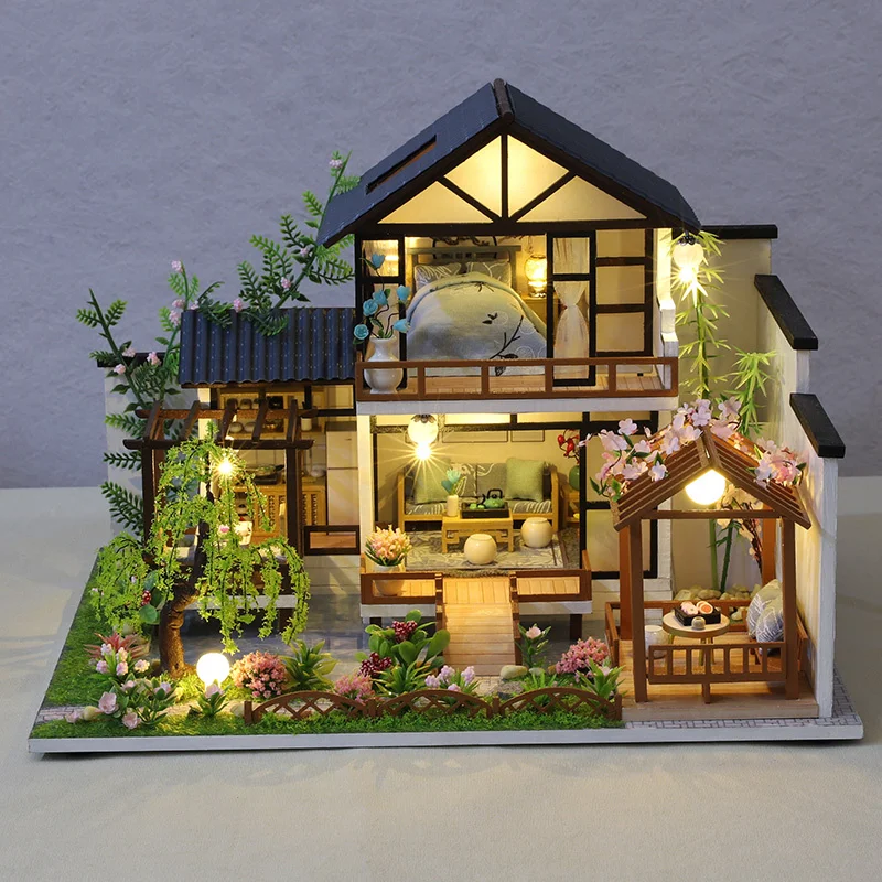DIY Drveni Casa Japanski lutkine Kit Prikupljene Minijaturni Namještaj Jednostavan Kuća Lutaka s Trešnja Boje Igračke za Odrasle Pokloni Slika 3
