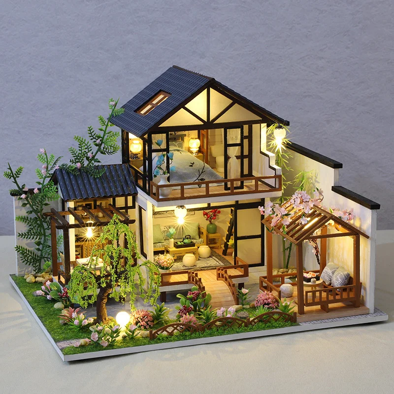 DIY Drveni Casa Japanski lutkine Kit Prikupljene Minijaturni Namještaj Jednostavan Kuća Lutaka s Trešnja Boje Igračke za Odrasle Pokloni Slika 4