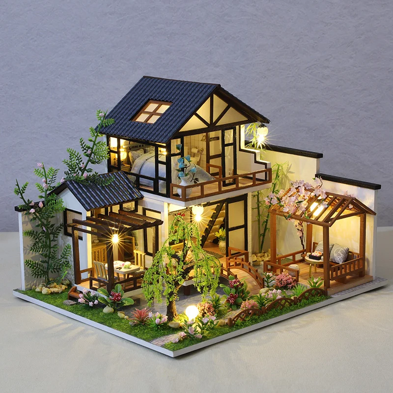 DIY Drveni Casa Japanski lutkine Kit Prikupljene Minijaturni Namještaj Jednostavan Kuća Lutaka s Trešnja Boje Igračke za Odrasle Pokloni Slika 5