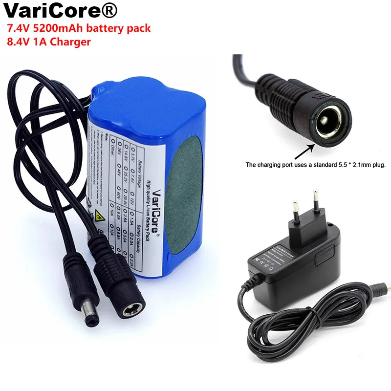 VariCore Protect 7,4 U 5200 mah 8,4 U 18650 Li-ion baterija biciklističke svjetla Glavu fenjer posebna baterija DC 5,5 mm + punjač 1A Slika 2