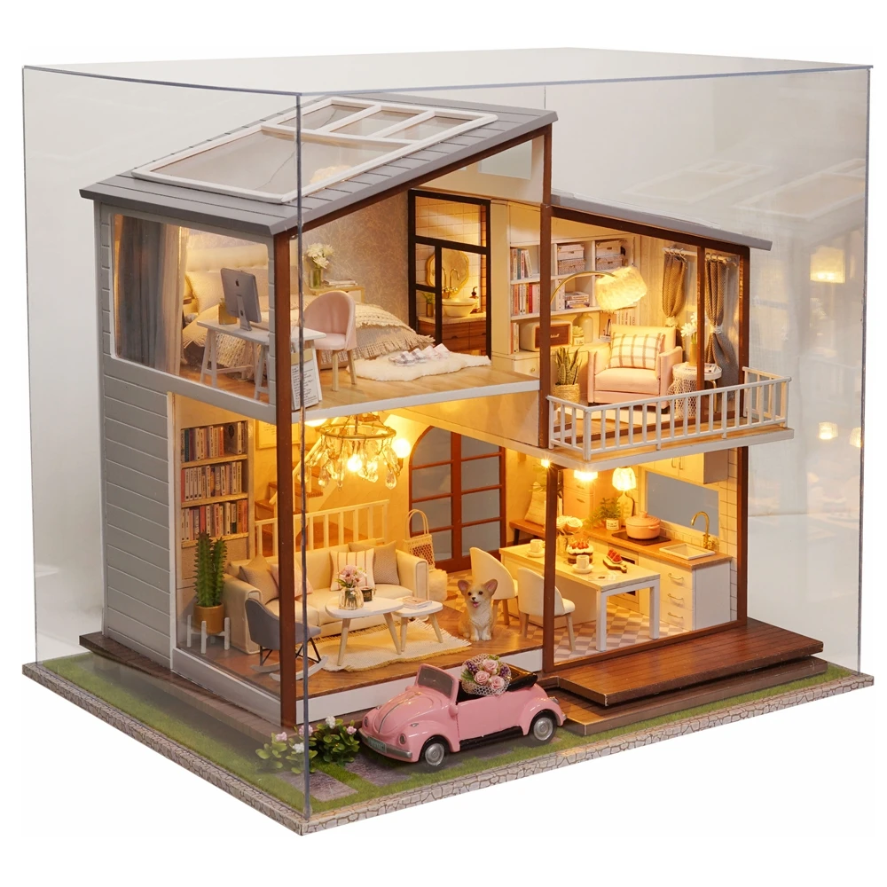 Drveni DIY Kuća Lutaka Minijaturni Namještaj Kuća Lutaka Prikupiti Puzzle 3D Minijaturna Kuća Lutaka Model Setove Igračaka Za Djecu Pokloni Slika 1