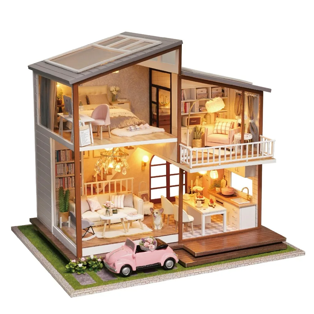 Drveni DIY Kuća Lutaka Minijaturni Namještaj Kuća Lutaka Prikupiti Puzzle 3D Minijaturna Kuća Lutaka Model Setove Igračaka Za Djecu Pokloni Slika 2