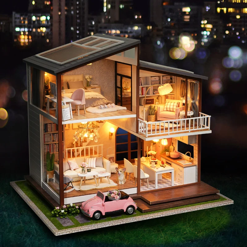 Drveni DIY Kuća Lutaka Minijaturni Namještaj Kuća Lutaka Prikupiti Puzzle 3D Minijaturna Kuća Lutaka Model Setove Igračaka Za Djecu Pokloni Slika 3
