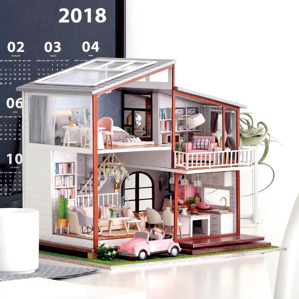 Drveni DIY Kuća Lutaka Minijaturni Namještaj Kuća Lutaka Prikupiti Puzzle 3D Minijaturna Kuća Lutaka Model Setove Igračaka Za Djecu Pokloni Slika 4