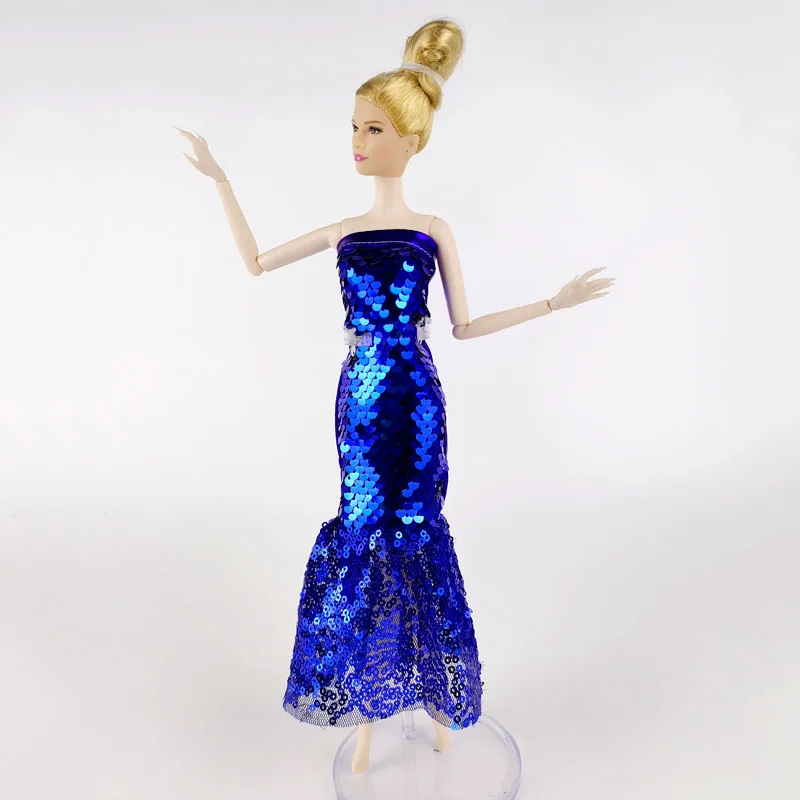 Royalblue Srebro Jedinstveno Lutkarski Haljina je Ručni Rad sa Šljokicama Za Lutke Barbie, Odijevanje, Odjeću, Večernjih Haljina Za 1/6 Lutke BJD, Pribor, Igračke Slika 0