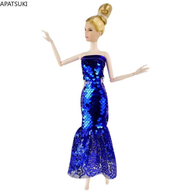 Royalblue Srebro Jedinstveno Lutkarski Haljina je Ručni Rad sa Šljokicama Za Lutke Barbie, Odijevanje, Odjeću, Večernjih Haljina Za 1/6 Lutke BJD, Pribor, Igračke Slika 1