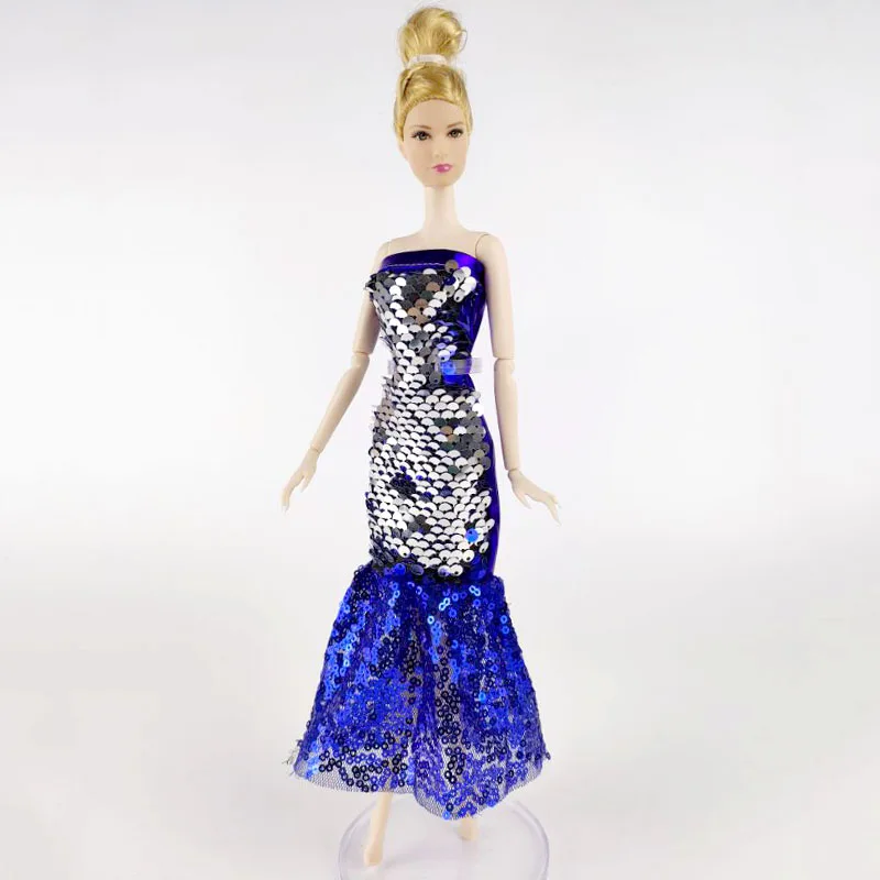 Royalblue Srebro Jedinstveno Lutkarski Haljina je Ručni Rad sa Šljokicama Za Lutke Barbie, Odijevanje, Odjeću, Večernjih Haljina Za 1/6 Lutke BJD, Pribor, Igračke Slika 3