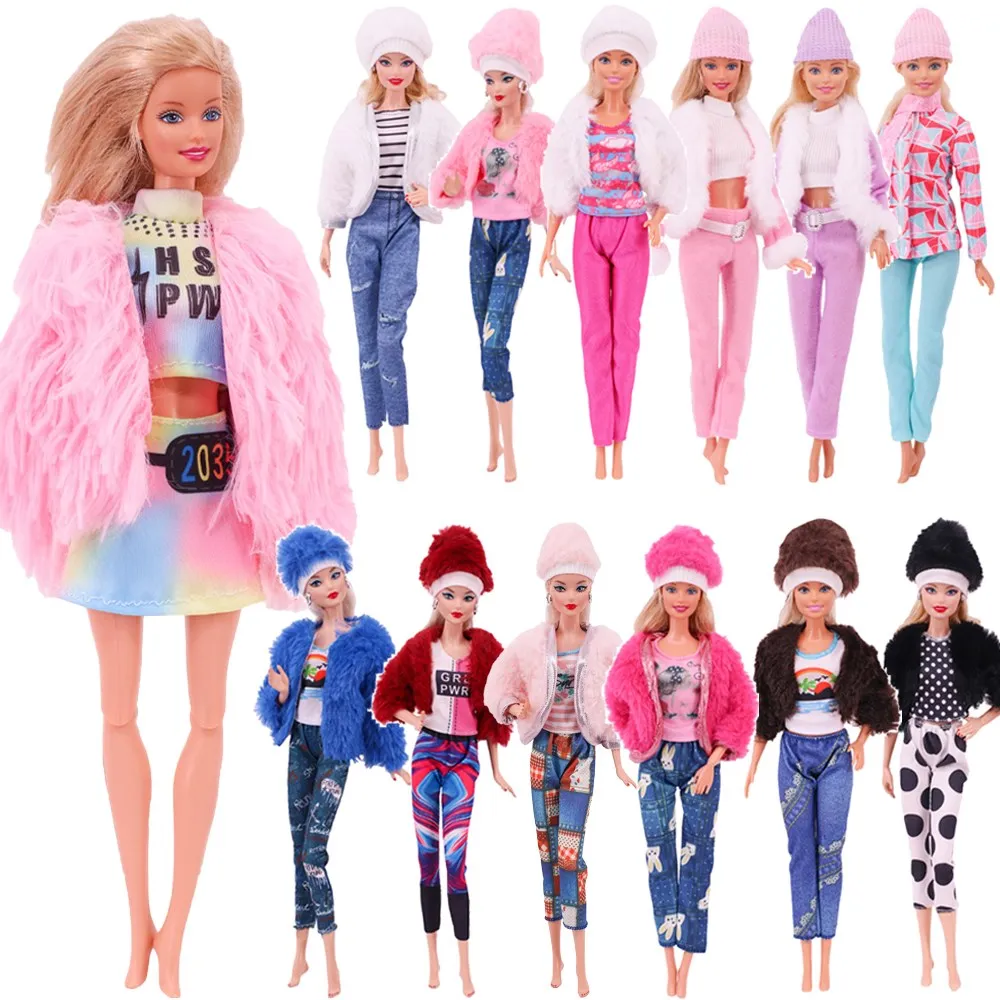 Odjeću Za Barbie Lutke od samta jakna + Moderan Odijelo Suknja + Plišani Šešir Pogodan Za Lutke 11,8 cm Casual Odjeća Božićni Poklon Slika 1
