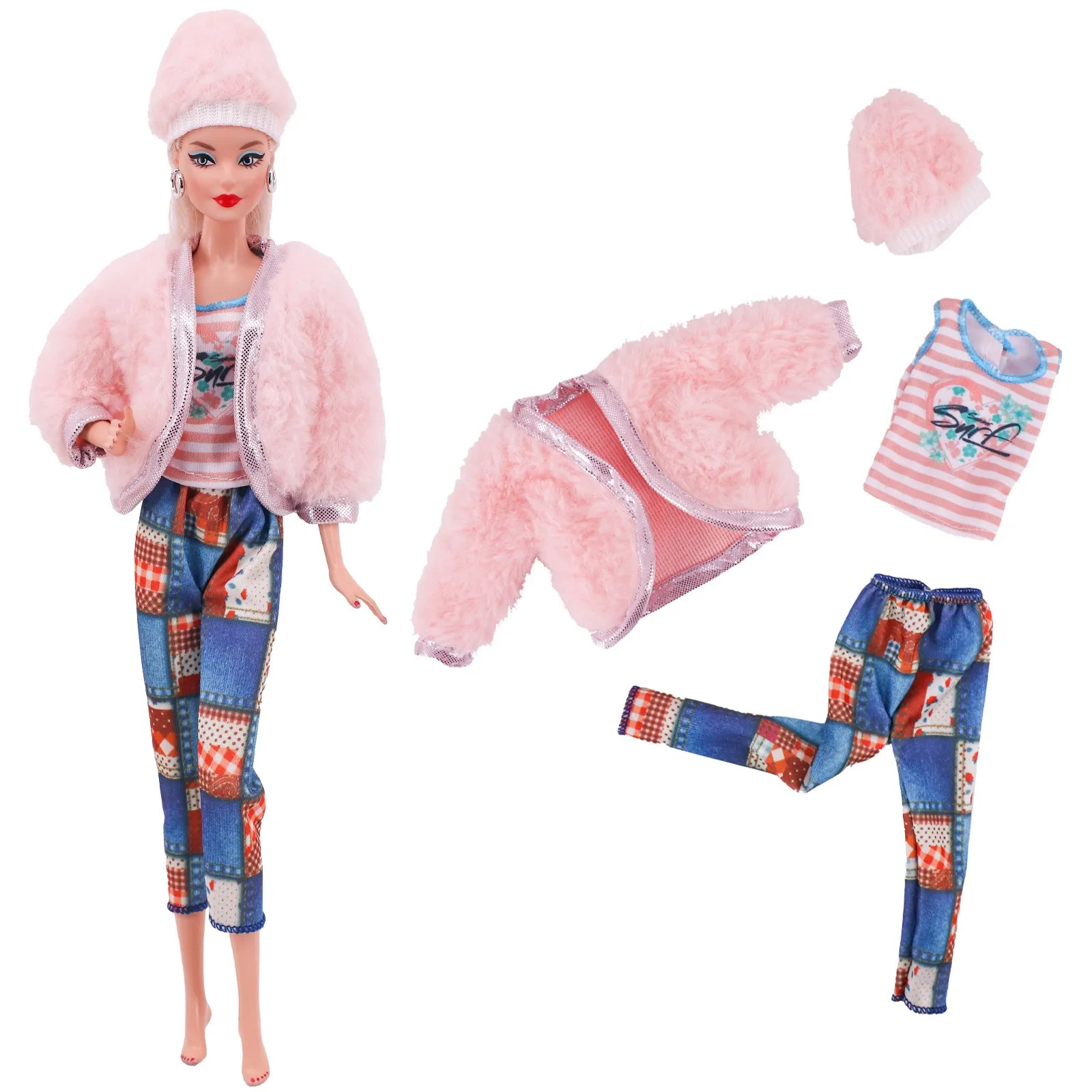 Odjeću Za Barbie Lutke od samta jakna + Moderan Odijelo Suknja + Plišani Šešir Pogodan Za Lutke 11,8 cm Casual Odjeća Božićni Poklon Slika 2