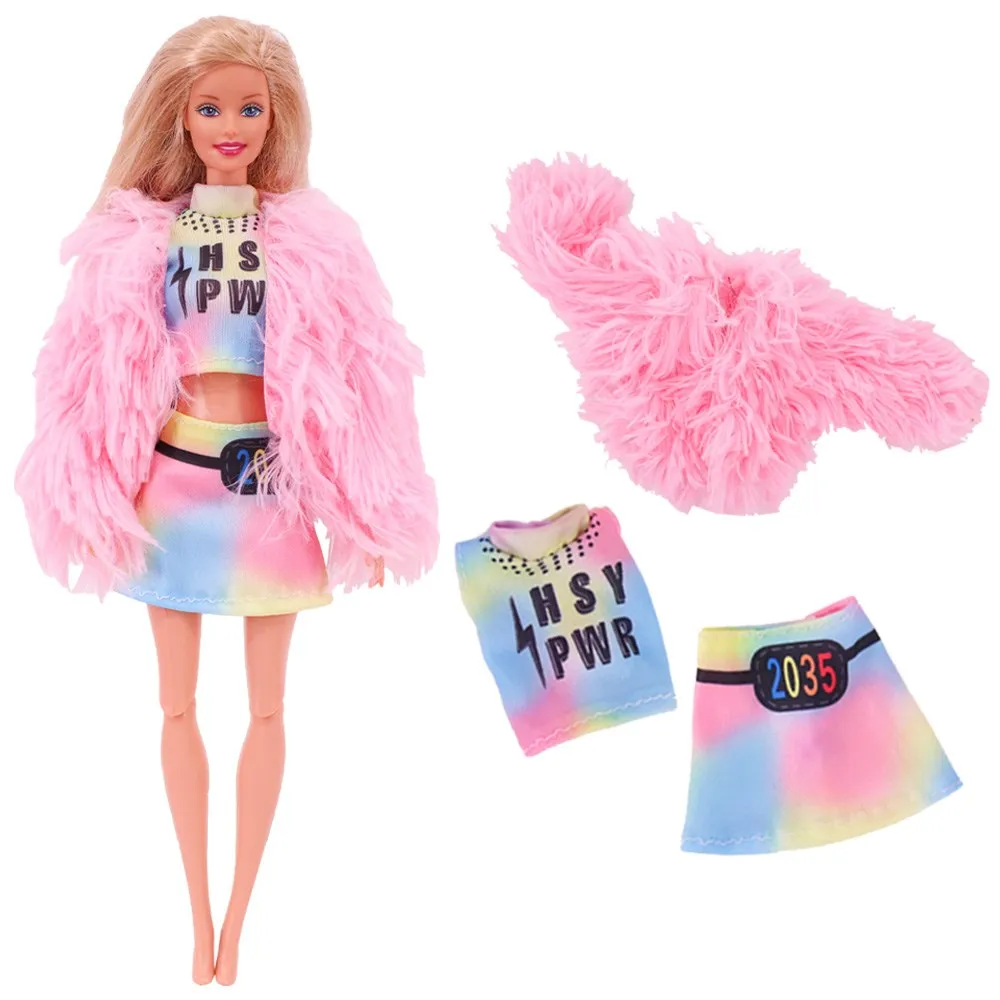 Odjeću Za Barbie Lutke od samta jakna + Moderan Odijelo Suknja + Plišani Šešir Pogodan Za Lutke 11,8 cm Casual Odjeća Božićni Poklon Slika 3