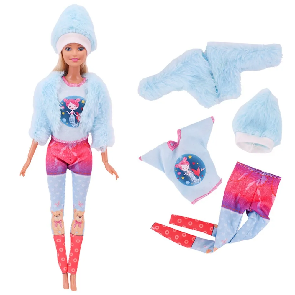 Odjeću Za Barbie Lutke od samta jakna + Moderan Odijelo Suknja + Plišani Šešir Pogodan Za Lutke 11,8 cm Casual Odjeća Božićni Poklon Slika 5