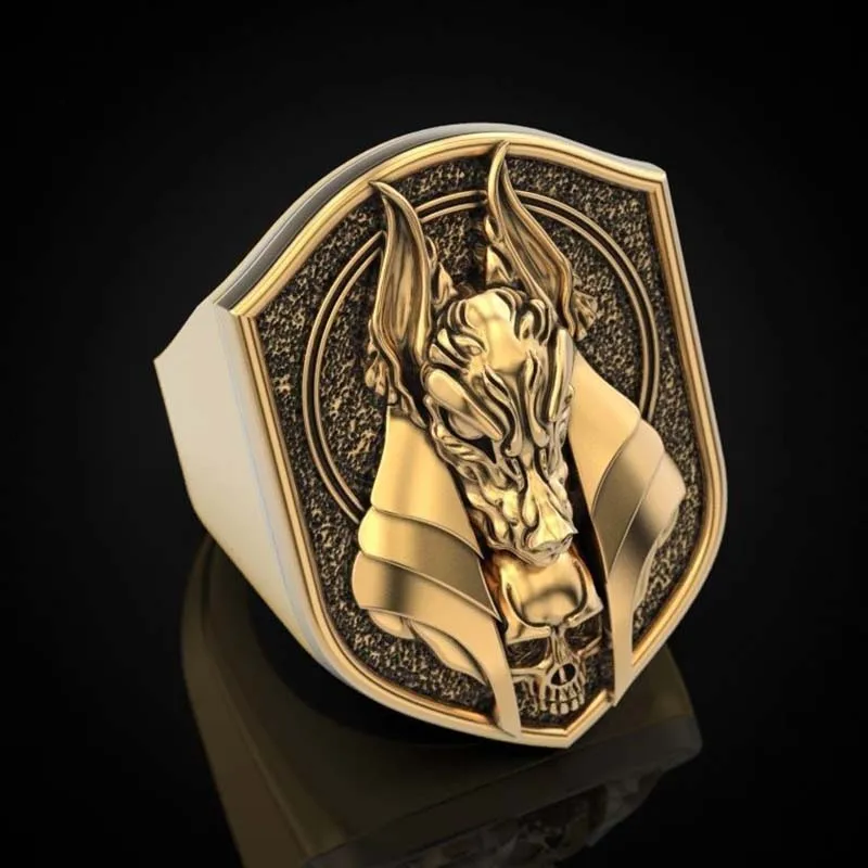 Novi 2020 godine Prsten Anubis, egipatski bog smrti, zlatni prsten-prsten katranom Slika 0