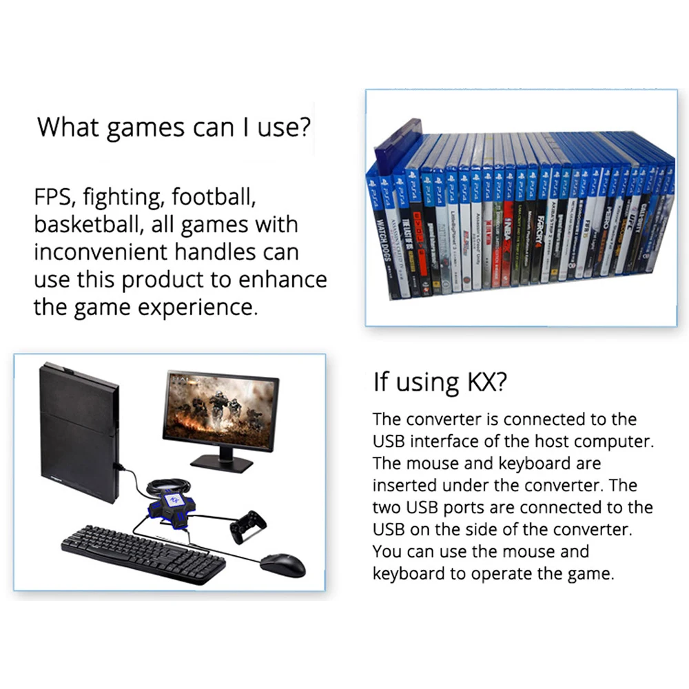 KX USB Kontroleri igru Adapter je Pretvarač Video igre Tipkovnica i Miš Konverter za prebacivanje/Xbox za PS4/PS3 Slika 1