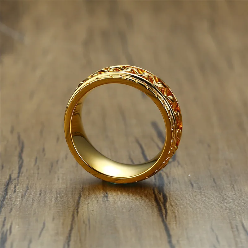 Prsten od Nehrđajućeg Čelika ZORCVENS Zlatne Boje 316L za Muškarce s Rotirajućim lancem, Polirani Pribor, Poklon Slika 1