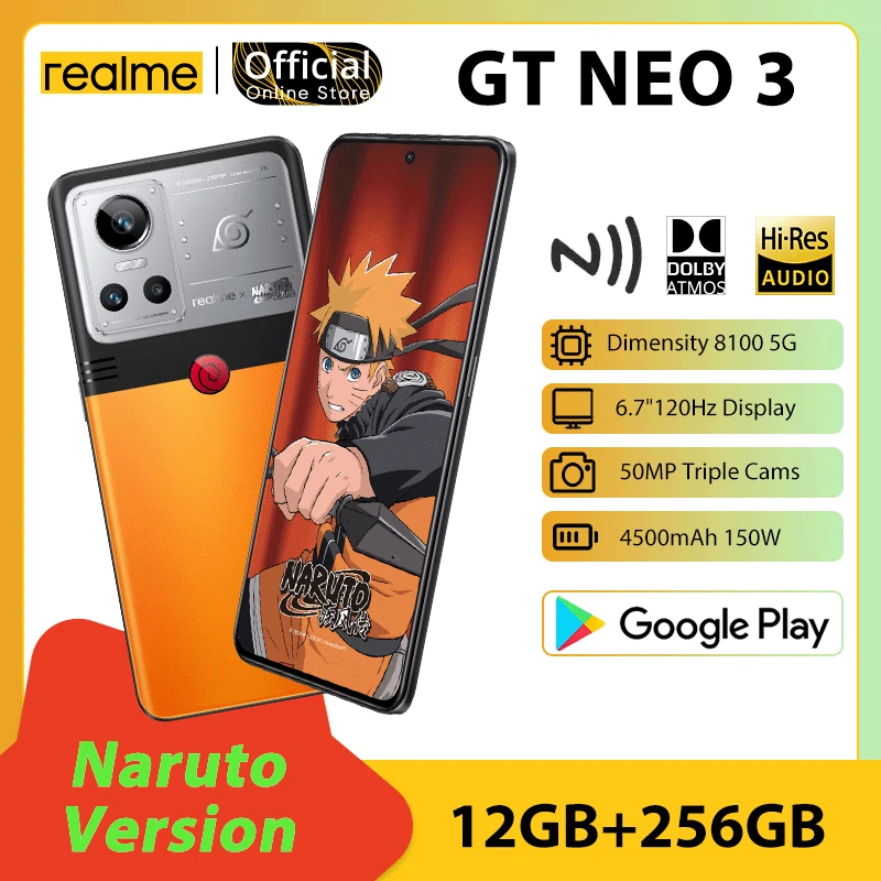 Realme GT Neo 3 Naruto Limited 5G 150W Dimensity 8100 5G Smartphone 50MP AI Trostruki Kamere 6,7 