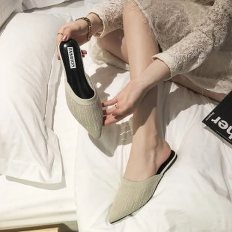 Baotou/ Полуботинки Velike veličine; Novi Trendi Ženski Ljeto Japanke; odjeća 2022 godine; jednostavna ženska obuća s oštrim vrhom ravnim cipelama Slika 0